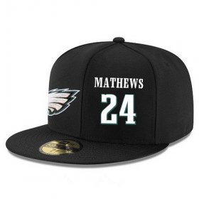Wholesale Cheap Philadelphia Eagles #24 Ryan Mathews Snapback Cap NFL Player Black with White Number Stitched Hat