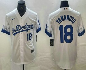 Cheap Men\'s Los Angeles Dodgers #18 Yoshinobu Yamamoto Number White 2021 City Connect Cool Base Stitched Jerseys