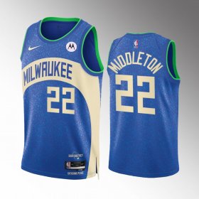 Men\'s Milwaukee Bucks #22 Khris Middleton Blue 2023-24 City Edition Stitched Basketball Jersey