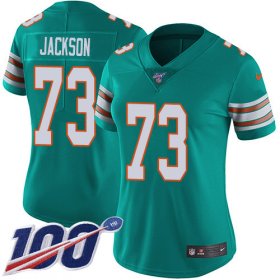 Wholesale Cheap Nike Dolphins #73 Austin Jackson Aqua Green Alternate Women\'s Stitched NFL 100th Season Vapor Untouchable Limited Jersey