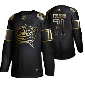 Wholesale Cheap Adidas Blue Jackets #71 Nick Foligno Men\'s 2019 Black Golden Edition Authentic Stitched NHL Jersey
