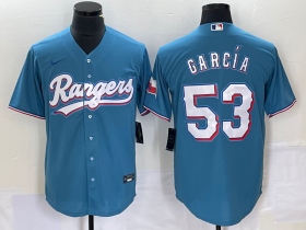 Wholesale Cheap Men\'s Texas Rangers #53 Adolis Garcia Light Blue With Patch Cool Base Stitched Baseball Jersey