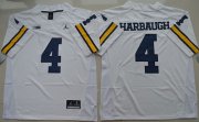 Wholesale Cheap Men's Michigan Wolverines #4 Jim Harbaugh White Stitched NCAA Brand Jordan College Football Jersey