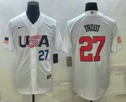 Cheap Mens USA Baseball #27 Mike Trout Number 2023 White World Baseball Classic Replica Stitched Jersey