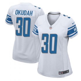 Wholesale Cheap Nike Lions #30 Jeff Okudah White Women\'s Stitched NFL Elite Jersey