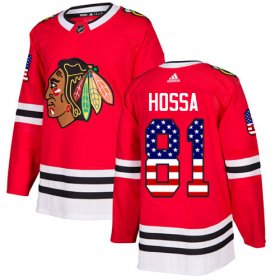 Wholesale Cheap Adidas Blackhawks #81 Marian Hossa Red Home Authentic USA Flag Stitched NHL Jersey