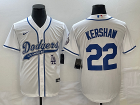 Wholesale Cheap Men\'s Los Angeles Dodgers #22 Clayton Kershaw White Cool Base Stitched Baseball Jersey