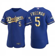 Wholesale Cheap Men's Los Angeles Dodgers #5 Freddie Freeman Royal Golden Flex Base Stitched Jersey