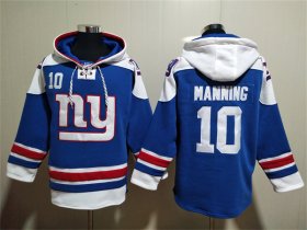 Wholesale Men\'s New York Giants #10 Eli Manning Blue Lace-Up Pullover Hoodie