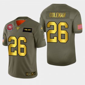Wholesale Cheap Nike 49ers #26 Tevin Coleman Men\'s Olive Gold 2019 Salute to Service NFL 100 Limited Jersey