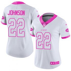 Wholesale Cheap Nike Jets #22 Trumaine Johnson White/Pink Women\'s Stitched NFL Limited Rush Fashion Jersey