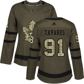 Wholesale Cheap Adidas Maple Leafs #91 John Tavares Green Salute to Service Women\'s Stitched NHL Jersey