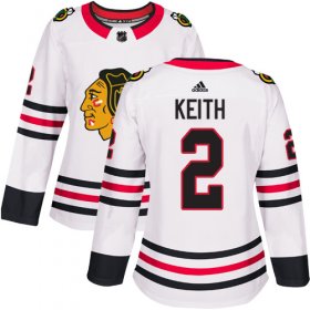 Wholesale Cheap Adidas Blackhawks #2 Duncan Keith White Road Authentic Women\'s Stitched NHL Jersey