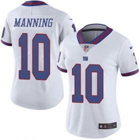 Wholesale Cheap Nike Giants #10 Eli Manning White Women\'s Stitched NFL Limited Rush Jersey