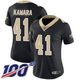 Wholesale Cheap Nike Saints #41 Alvin Kamara Black Team Color Women\'s Stitched NFL 100th Season Vapor Limited Jersey