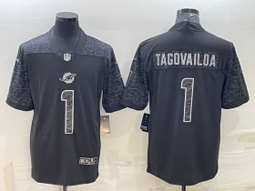 Wholesale Cheap Men\'s Miami Dolphins #1 Tua Tagovailoa Black Reflective Limited Stitched Football Jersey