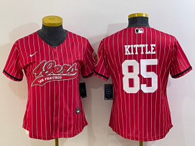 Wholesale Cheap Women\'s San Francisco 49ers #85 George Kittle Red Pinstripe With Patch Cool Base Stitched Baseball Jersey