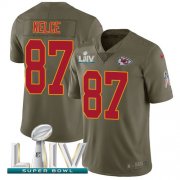 Wholesale Cheap Nike Chiefs #87 Travis Kelce Olive Super Bowl LIV 2020 Men's Stitched NFL Limited 2017 Salute To Service Jersey