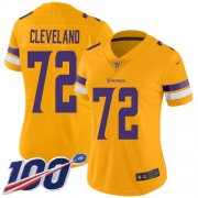 Wholesale Cheap Nike Vikings #72 Ezra Cleveland Gold Women's Stitched NFL Limited Inverted Legend 100th Season Jersey
