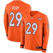 Wholesale Cheap Nike Broncos #29 Bradley Roby Orange Team Color Men's Stitched NFL Limited Therma Long Sleeve Jersey