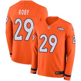 Wholesale Cheap Nike Broncos #29 Bradley Roby Orange Team Color Men\'s Stitched NFL Limited Therma Long Sleeve Jersey