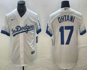 Cheap Men\'s Los Angeles Dodgers #17 Shohei Ohtani White 2021 City Connect Cool Base Stitched Jersey