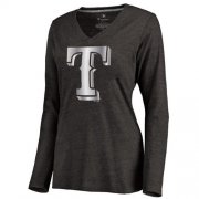 Wholesale Cheap Women's Texas Rangers Platinum Collection Long Sleeve V-Neck Tri-Blend T-Shirt Black
