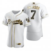Wholesale Cheap Atlanta Braves #7 Dansby Swanson White Nike Men's Authentic Golden Edition MLB Jersey