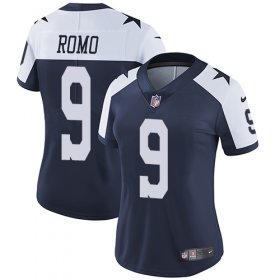 Wholesale Cheap Nike Cowboys #9 Tony Romo Navy Blue Thanksgiving Women\'s Stitched NFL Vapor Untouchable Limited Throwback Jersey