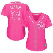 Wholesale Cheap Cubs #34 Jon Lester Pink Fashion Women's Stitched MLB Jersey