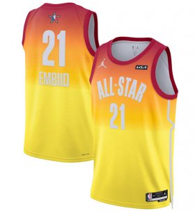 Cheap Men\'s 2023 All-Star #21 Joel Embiid Orange Game Swingman Stitched Basketball Jersey