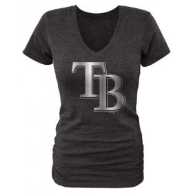 Wholesale Cheap Women\'s Tampa Bay Rays Fanatics Apparel Platinum Collection V-Neck Tri-Blend T-Shirt Black