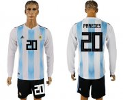 Wholesale Cheap Argentina #20 Paredes Home Long Sleeves Soccer Country Jersey