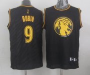 Wholesale Cheap Minnesota Timberwolves #9 Ricky Rubio Revolution 30 Swingman 2014 Black With Gold Jersey