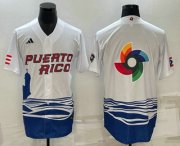 Cheap Men's Puerto Rico Baseball Big Logo White 2023 World Baseball Classic Stitched Jersey