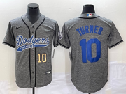 Wholesale Cheap Men's Los Angeles Dodgers #10 Justin Turner Number Grey Gridiron Cool Base Stitched Baseball Jersey