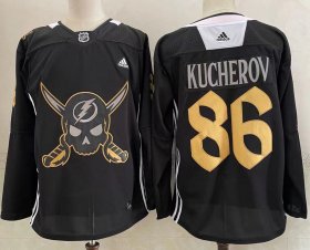 Wholesale Cheap Men\'s Tampa Bay Lightning #86 Nikita Kucherov Black Pirate Themed Warmup Authentic Jersey