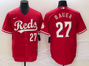 Wholesale Cheap Men's Cincinnati Reds #27 Trevor Bauer Number Red Stitched MLB Cool Base Nike Jersey