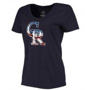 Wholesale Cheap Women's Colorado Rockies USA Flag Fashion T-Shirt Navy Blue