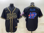 Wholesale Cheap Mens Buffalo Bills #17 Josh Allen Black Gold Team Big Logo With Patch Cool Base Stitched Baseball Jersey