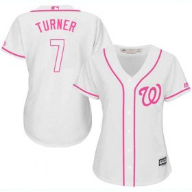 Wholesale Cheap Nationals #7 Trea Turner White/Pink Fashion Women\'s Stitched MLB Jersey