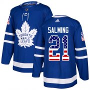 Wholesale Cheap Adidas Maple Leafs #21 Borje Salming Blue Home Authentic USA Flag Stitched NHL Jersey