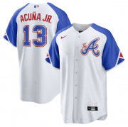 Cheap Men's Atlanta Braves #13 Ronald Acuña Jr. White 2023 City Connect Cool Base Stitched Baseball Jersey