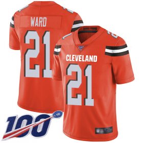 Wholesale Cheap Nike Browns #21 Denzel Ward Orange Alternate Men\'s Stitched NFL 100th Season Vapor Limited Jersey