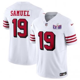 Cheap Men\'s San Francisco 49ers #19 Deebo Samuel New White 2024 F.U.S.E. Super Bowl LVIII Patch Vapor Untouchable Limited Football Stitched Jersey