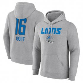 Cheap Men\'s Detroit Lions #16 Jared Goff Heather Gray Team Wordmark Player Name & Number Pullover Hoodie