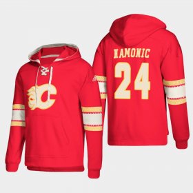 Wholesale Cheap Calgary Flames #24 Travis Hamonic Red adidas Lace-Up Pullover Hoodie