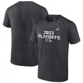 Cheap Men\'s Baltimore Ravens Heather Charcoal 2023 Playoffs T-Shirt