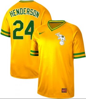 Wholesale Cheap Nike Athletics #24 Rickey Henderson Yellow Authentic Cooperstown Collection Stitched MLB Jersey