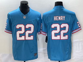 Wholesale Cheap Men\'s Tennessee Titans #22 Derrick Henry Light Blue 2023 F.U.S.E. Vapor Limited Throwback Stitched Football Jersey